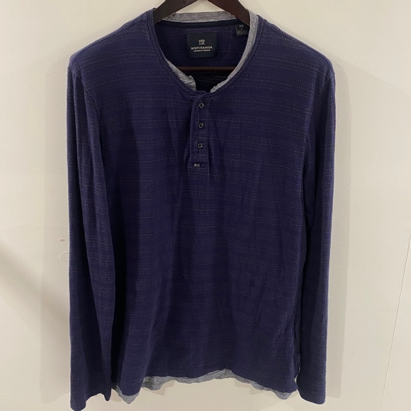 Scotch & Soda Striped Henley Layered Long Sleeve Navy Mens Large - Picture 1 of 7